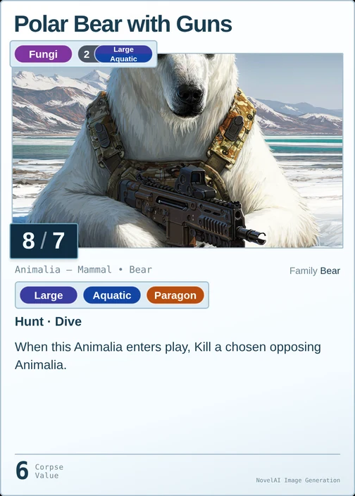 Polar Bear with Guns printed card