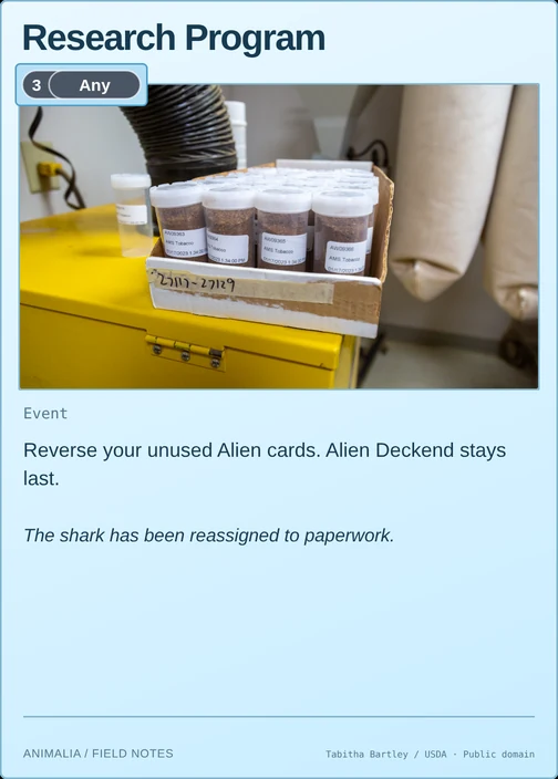 Research Program printed card