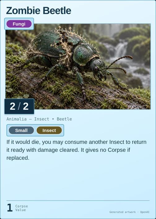 Zombie Beetle printed card
